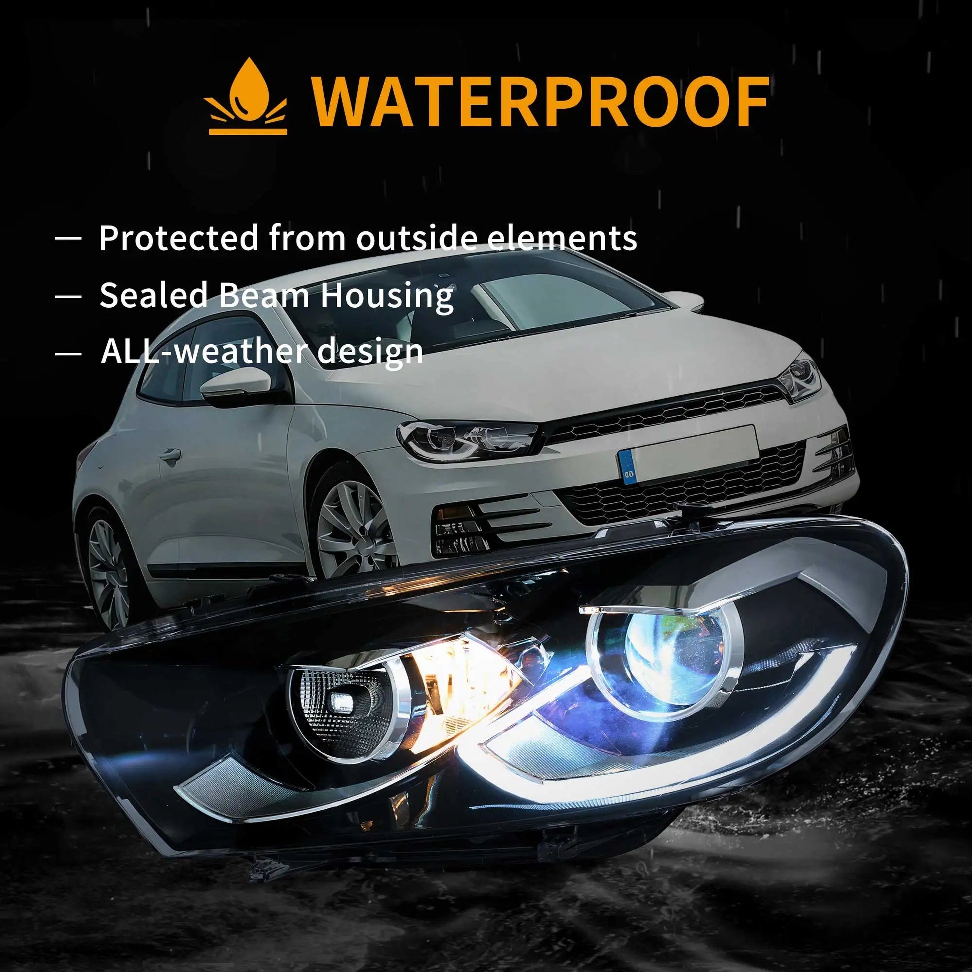 VLAND 2009-2014 Scirocco LED Projector Headlights With Start-up Animation sayaragear