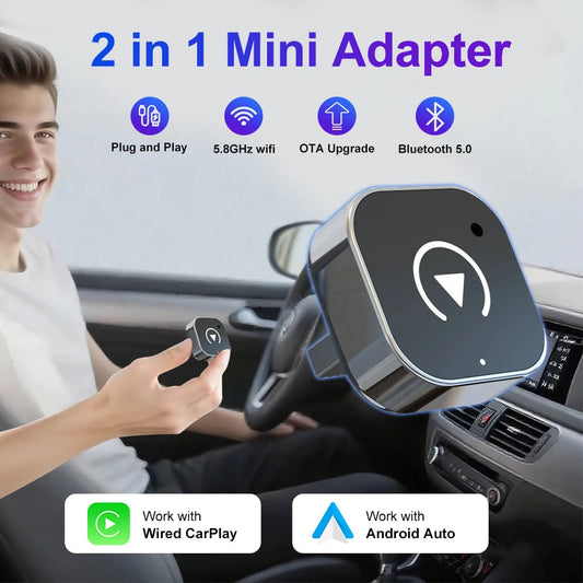 2026 2in1 CarPlay/Android Auto Adapter Wired to Wireless Dongle for Apple & Android Plug and Play Universal Car Accessory Newest sayaragear