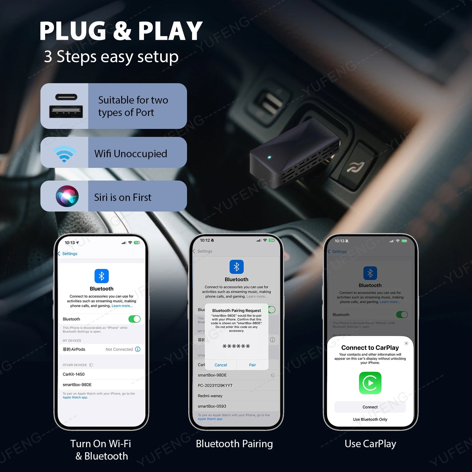 Mini Wireless Carplay Adapter for iPhone, 2025 2 in 1 Stable Universal Wireless carplay Adapter, Convert Wired to Wireless sayaragear
