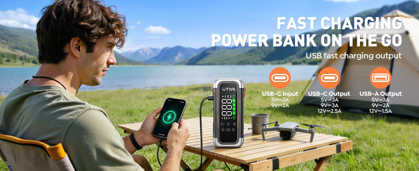 UTRAI 5 in 1 6000A Car Jump Starter 150PSI Air Pump PD30W Power Bank High-speed Airflow Dualmode For kayakingCar Battery Booster sayaragear