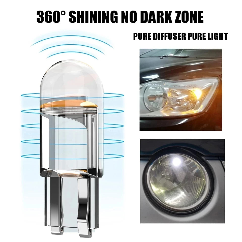 Car LED T10 W5W Canbus Glass COB 6000k Reading Dome Lamp Marker Wedge License PlateLight Bulb 168 194 192 DC 12V White Blue Red sayaragear