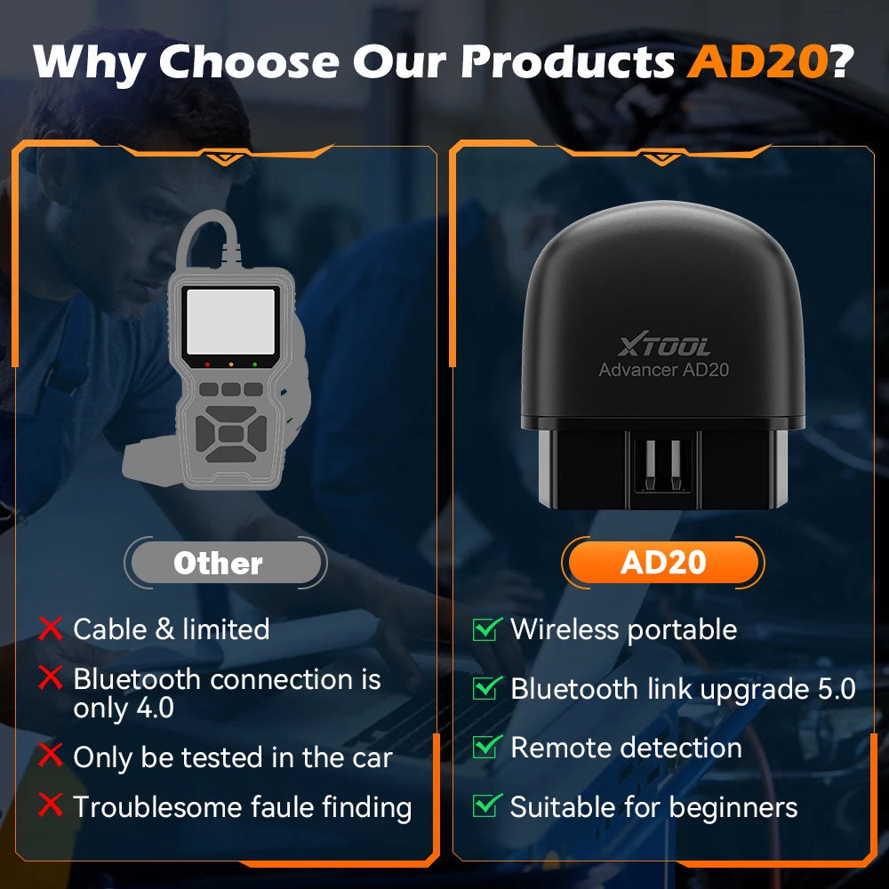 XTOOL Advancer AD20 Mini Bluetooth 5.0 OBD2 Scanner Full obd2 Functions Car Diagnostic Scan Tool Read/Clear fault code Universal sayaragear