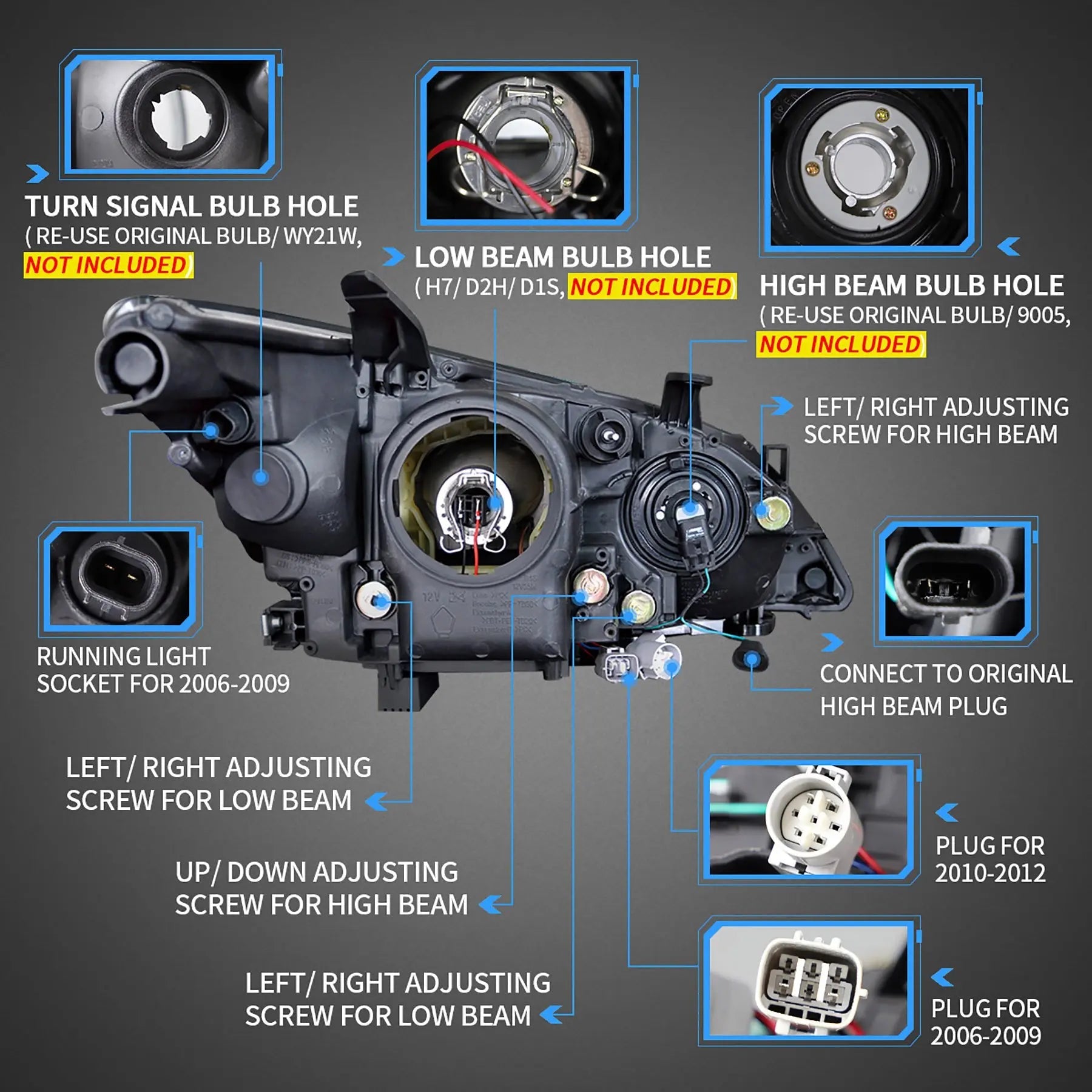 Vland 10-12 ES Series 4th Gen (GSV40) Facelift US Type Dual Beam Projector Headlights Assembly sayaragear