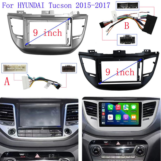 9 inch Car Radio Fascia for HYUNDAI Tucson 2015-2017 (Left Wheel) Panel Dash Kit Install Adapter Bezel Console Plate Facia sayaragear
