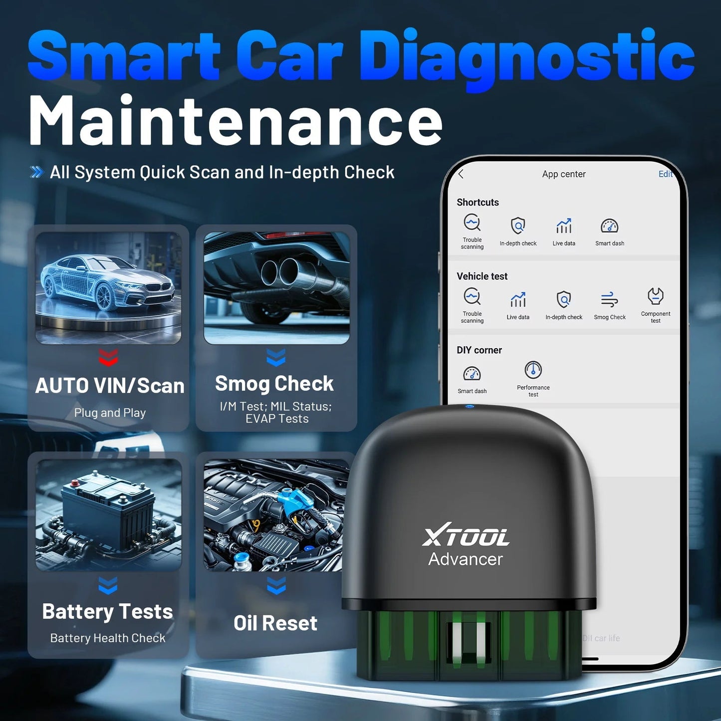 XTOOL Advancer AD20PRO OBD2 Bluetooth Scanner Full System Car Diagnostic Tool obd2 Scanner Oil Reset & Battery Tests Code Reader sayaragear