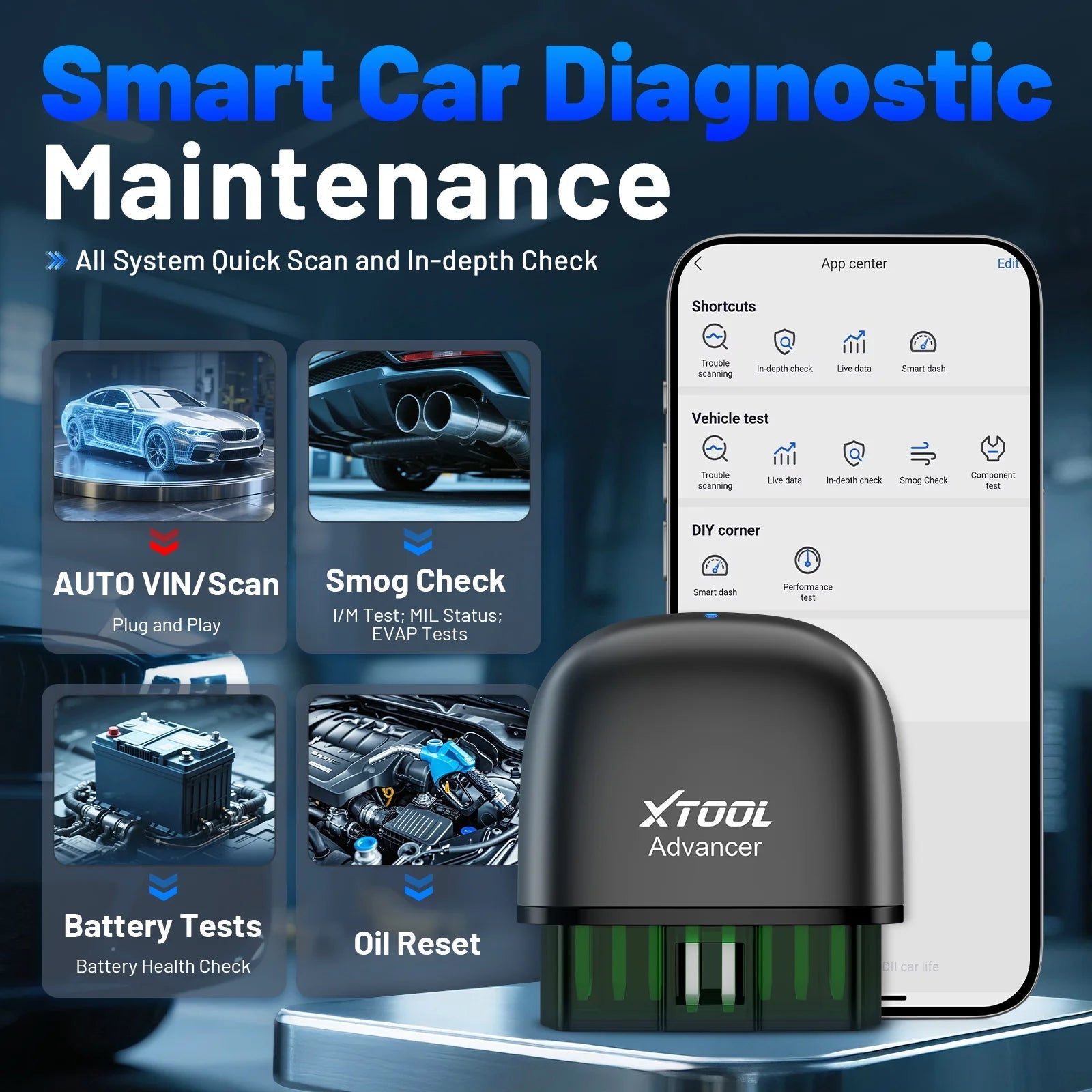 XTOOL Advancer AD20PRO OBD2 Bluetooth Scanner Full System Car Diagnostic Tool obd2 Scanner Oil Reset & Battery Tests Code Reader sayaragear