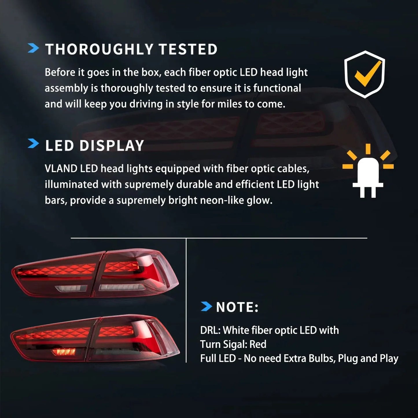 VLAND IV LED Tail Lights with Dynamic Welcome Lighting for 2008-2018 Mitsubishi Lancer and Lancer Evolution X Rear Light Assembl sayaragear