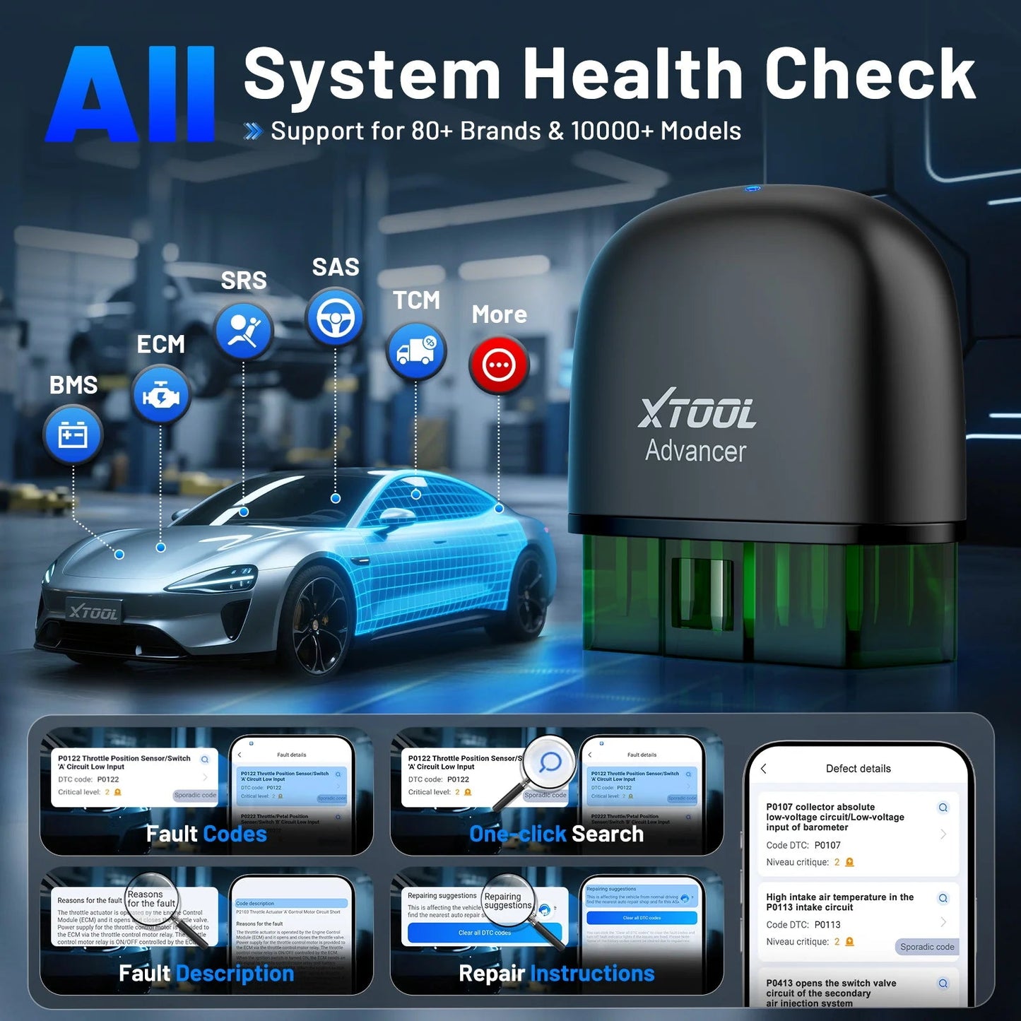 XTOOL Advancer AD20PRO OBD2 Bluetooth Scanner Full System Car Diagnostic Tool obd2 Scanner Oil Reset & Battery Tests Code Reader sayaragear