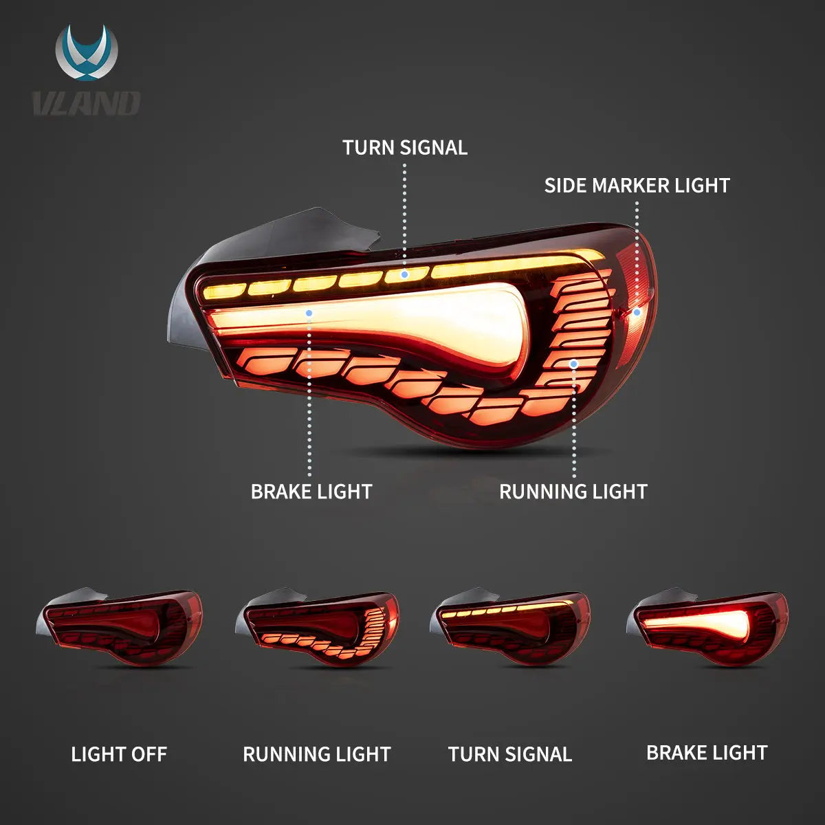 Vland 12-20 Toyota 86 GT86 FT86 13-20 Subaru BRZ 13-20 Scion FR-S LED Tail Lights Sequential Turn Signal With Dynamic Welcome Li sayaragear