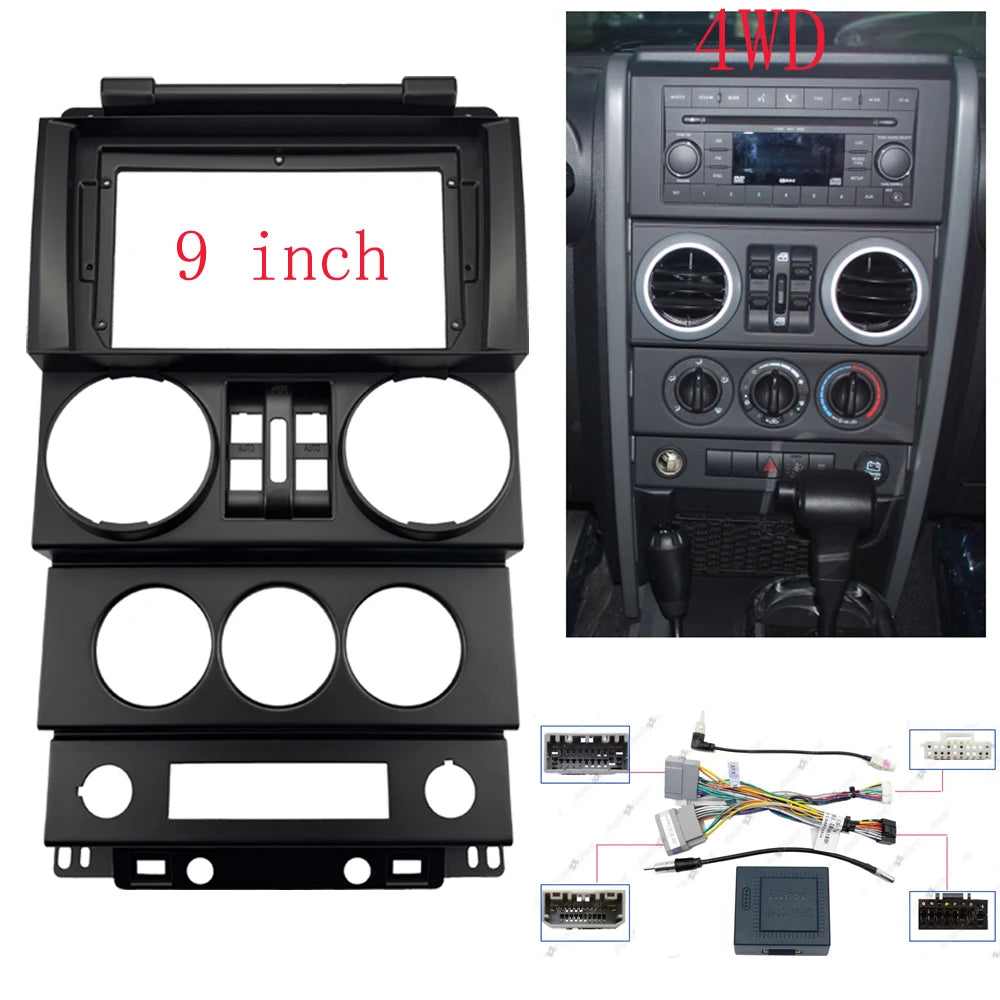 9 inch  Car Radio Fascias Frame For Jeep Wrangler  Rubicon 2008-2010  Stereo Panel Wiring Harness Adapater Canbus Decoder sayaragear