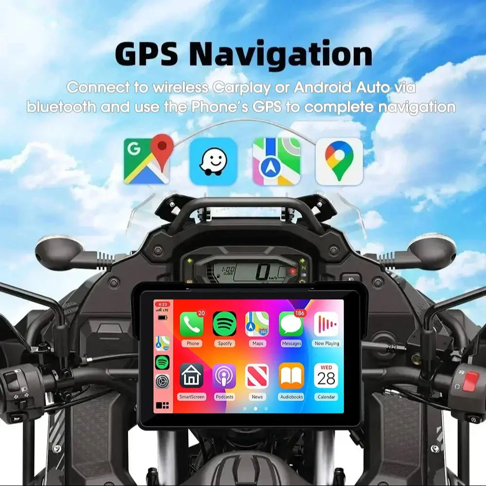 Jansite 5/7 inch Carplay Motorcycle DVR Navigation GPS Wireless CarPlay Android Auto IPX7 Display Screen Portable Moto Monitor sayaragear