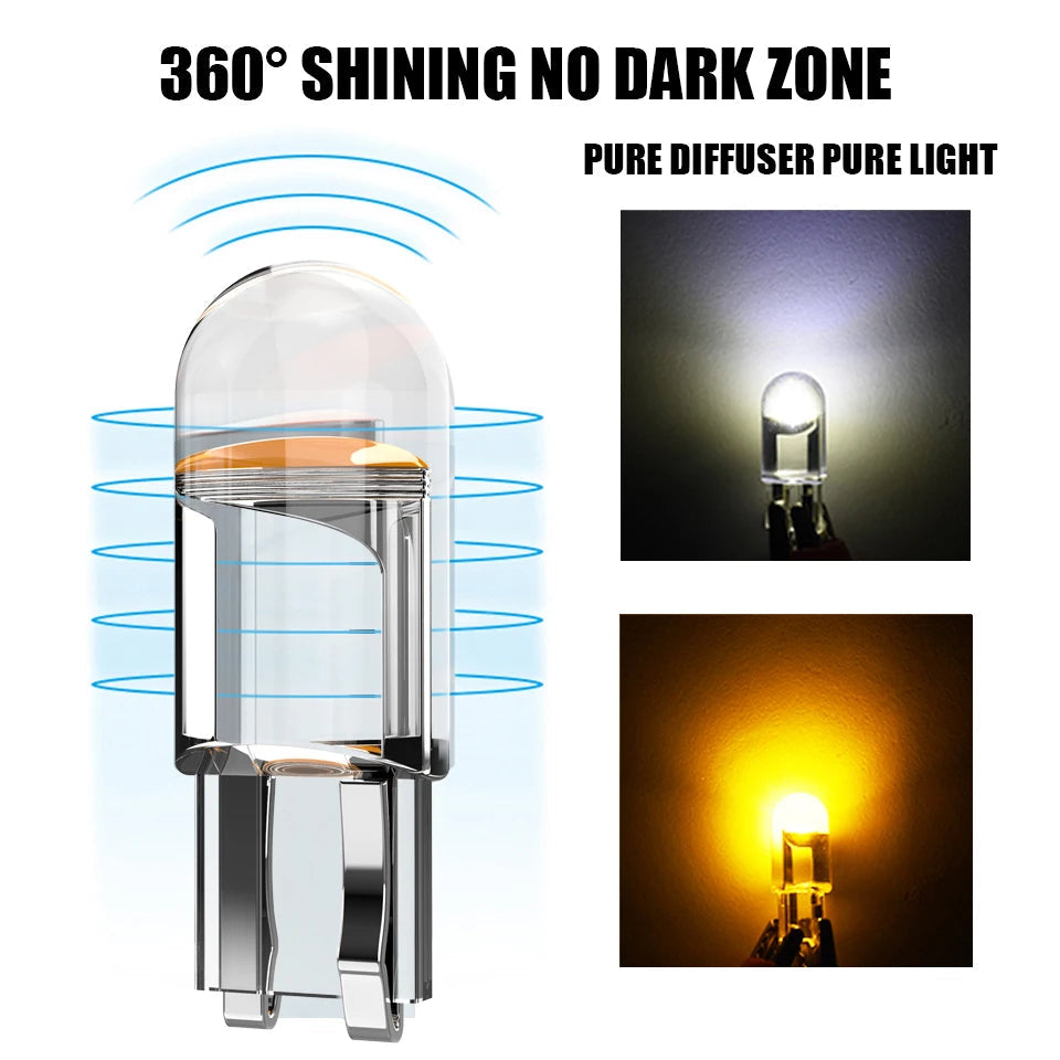 10x 2021 Newest W5W Led T10 Car Light COB Glass 6000K White Auto Automobiles License Plate Lamp Dome Read DRL Bulb Style 12V sayaragear