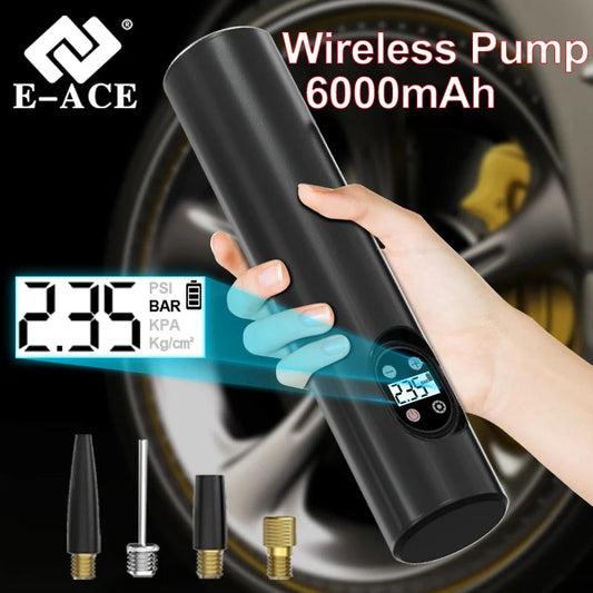 E-ACE Wireless/Wired Portable Tire Inflator Suitable For Quickly Inflating 6000mAh Batteries In Bicycles, Motorcycles, And Cars sayaragear