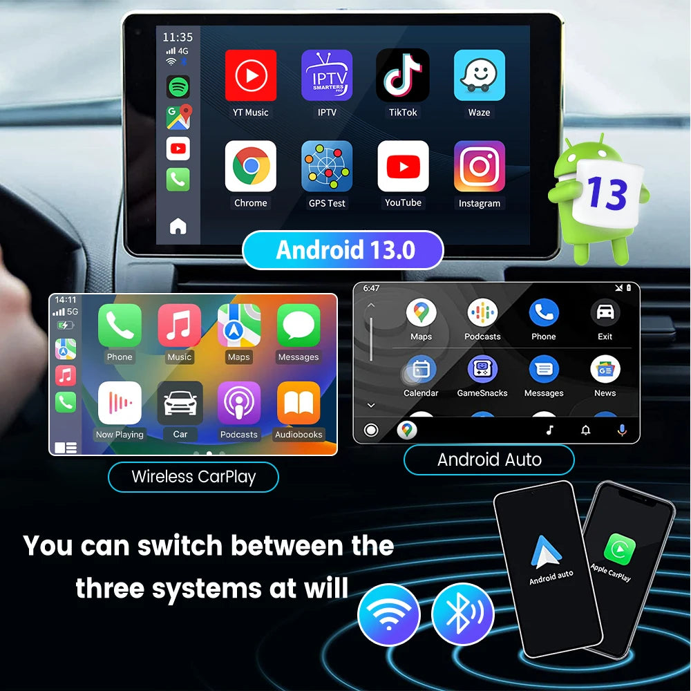 Android 13 CarlinKit Android Auto Wireless CarPlay AI TV Box QCM6125 8-Core Split Screen 64G 128G For Netflix YouTube Play Store sayaragear