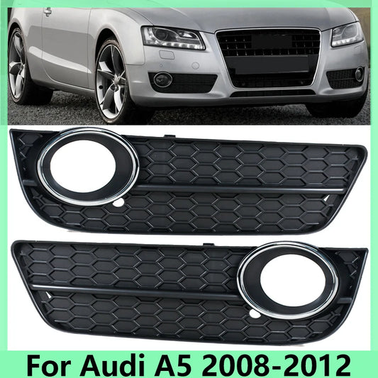 For Audi A5 2008 2009 2010 2011 2012 Honeycomb Mesh Fog Light A4 Grille Cover 8T0807681 8T0807682 W/ Chrome Ring Grill Parts - sayaragear