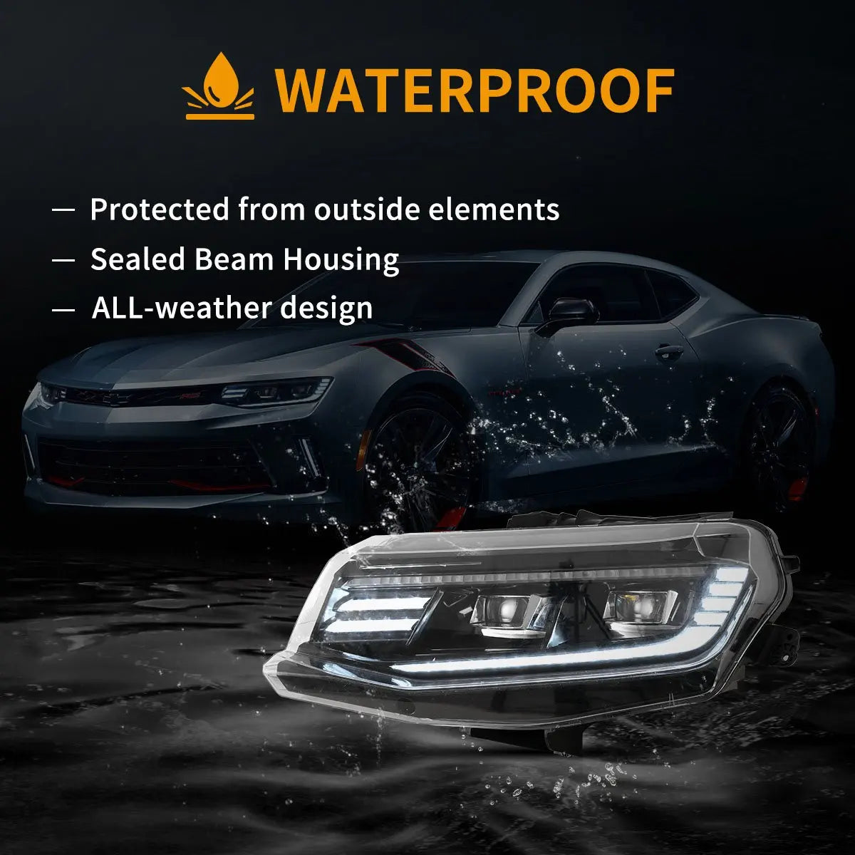VLAND 16-18 Camaro & 19-24 Camaro ZL1 Black LED Dual Beam Projector Headlights W/ Start-up Animation sayaragear