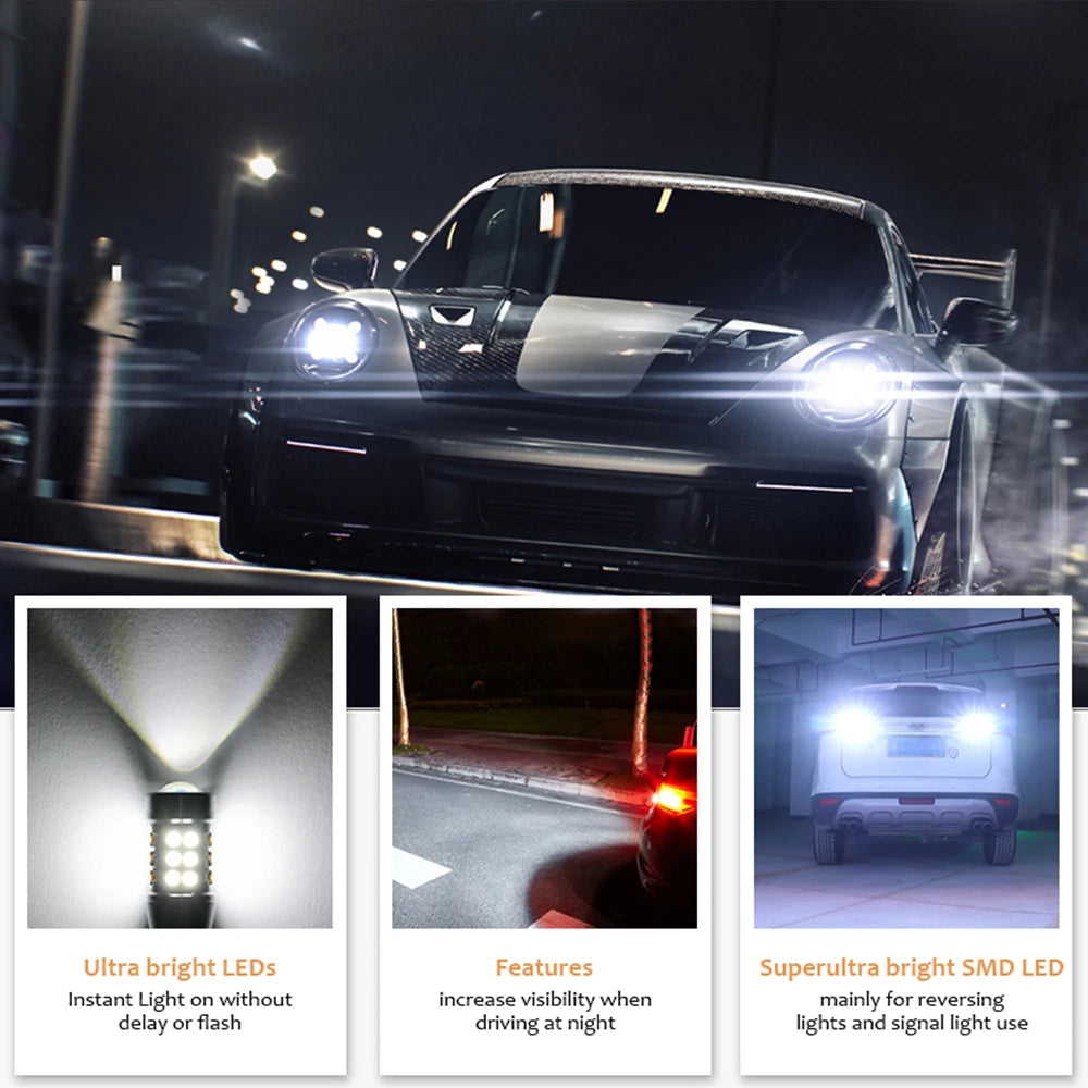 2pcs Super Bright W16W T15 921 LED Bulbs Canbus Car Light High Power 3030SMD No Error For Tail Signal Lamp Backup Reserve Lights sayaragear