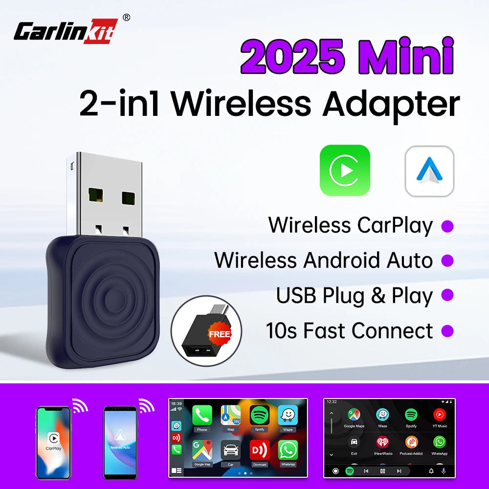 Carlinkit Wireless CarPlay Adapter Wireless Android Auto Adapter 2 in 1 Auto Connect for Mazda Subaru Citroen Audi Mercedes Kia sayaragear