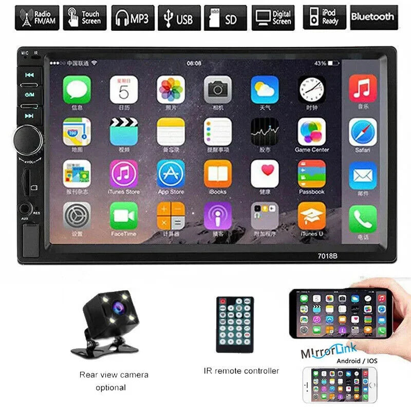 7" Double 2 DIN Car MP5 Player B-T Touch Screen Stereo Radio With 4led Camera sayaragear