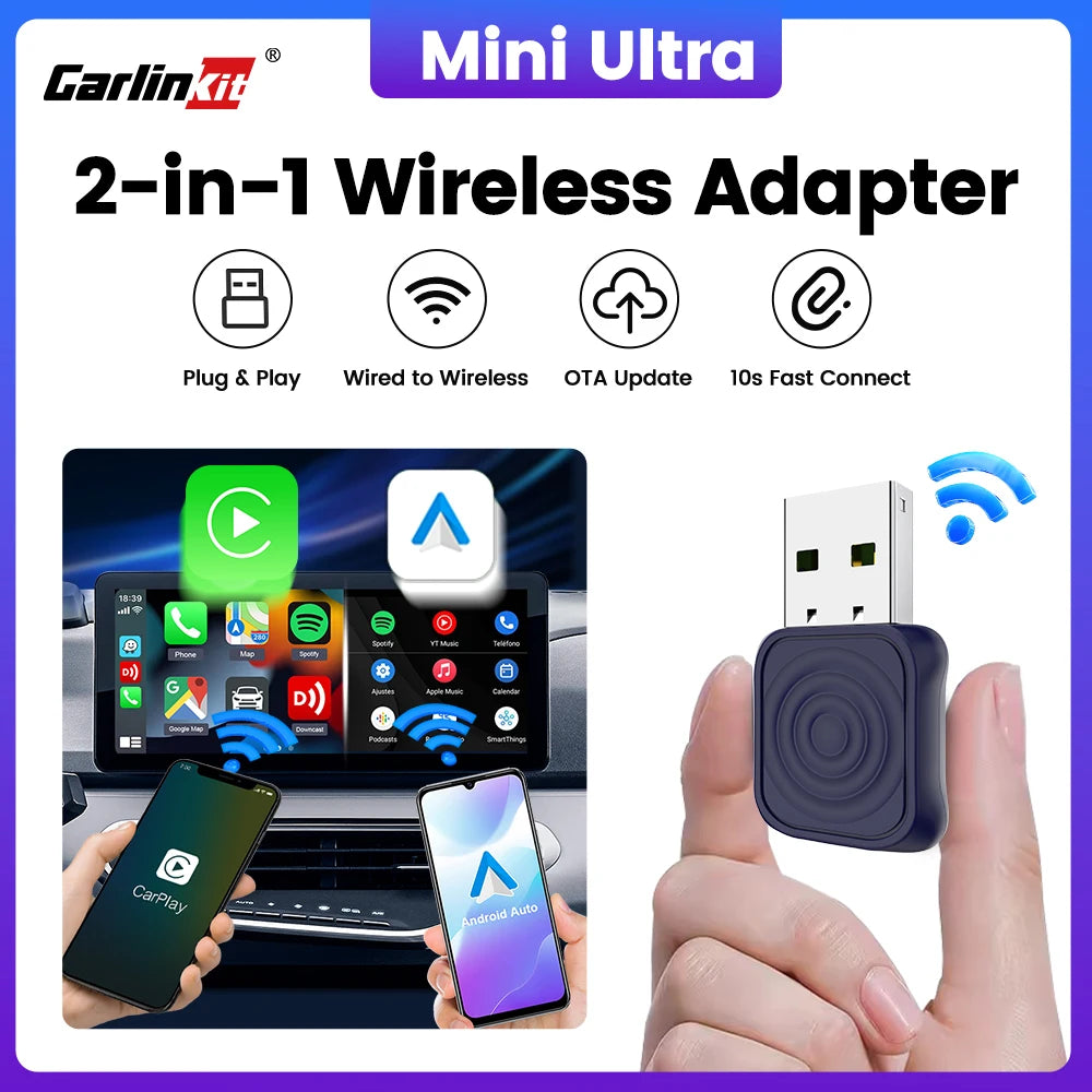 2026 Carlinkit 2-In-1 Android Auto Wireless Carplay Adapter Smart Mini Ultra Bt Wifi Usb Dongle For Toyota Volvo Benz Kia Mazda sayaragear