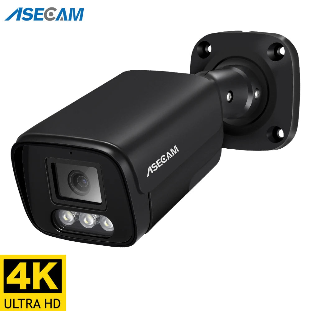 ASECAM 4K 8MP IP Camera Audio CCTV Recording Outdoor POE H.265 Onvif Metal Black 4MP Human Detection Surveillance Camera sayaragear