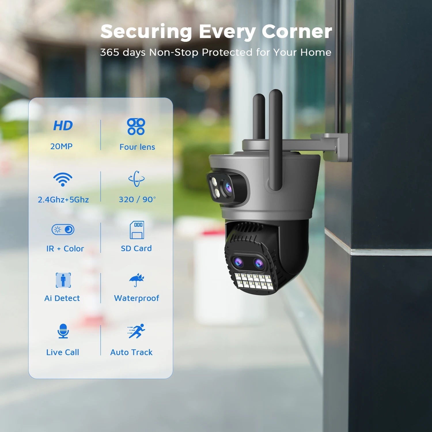 20MP Outdoors Wifi Camera 10K HD Three Lens Security 5G PTZ IP Camera 10X Digital Zoom Lens Human AI Auto Detect Tracking Camera sayaragear