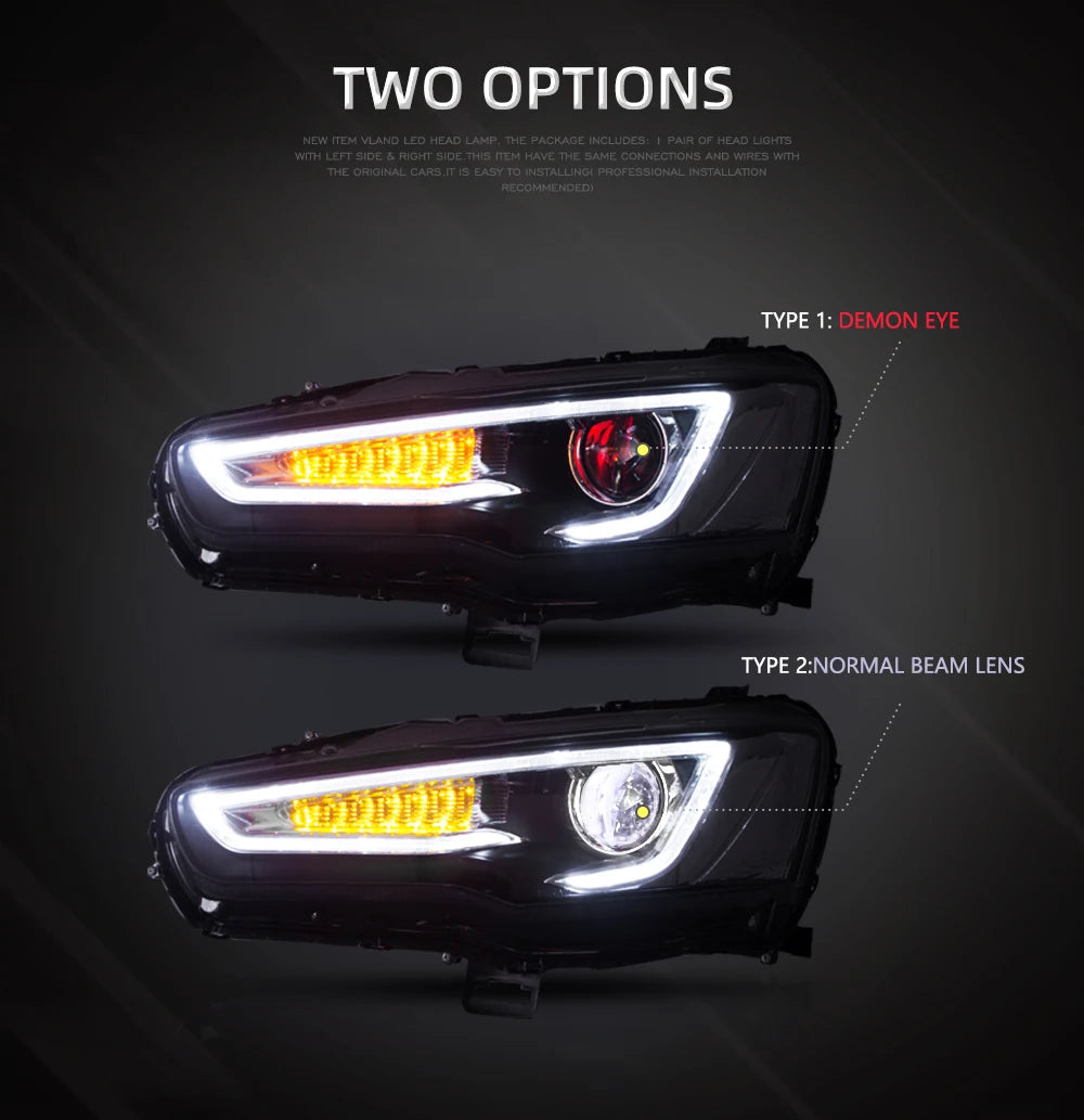VLAND headlight Assembly FOR MITSUBISHI LANCER 2008-2017 LED HEADLIGHTS LED Running Light sayaragear