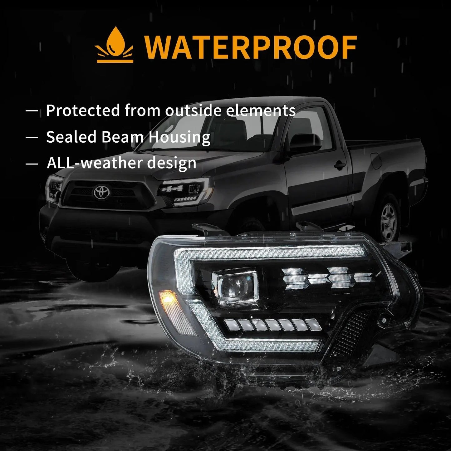 Vland 12-15 Tacoma Full LED Dual Beam Projector Headlights Black sayaragear