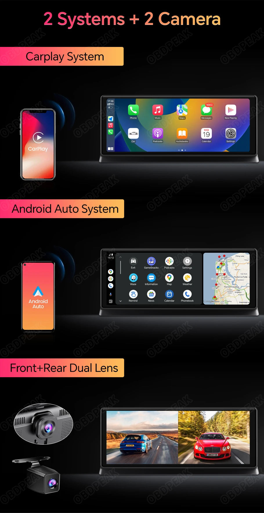 K2 Pro 11.3" Car DVR 4K Camera Wireless Carplay Android auto Ai Screen Dash Cam Dual Len Video Recorder GPS Navigation Dashboard sayaragear