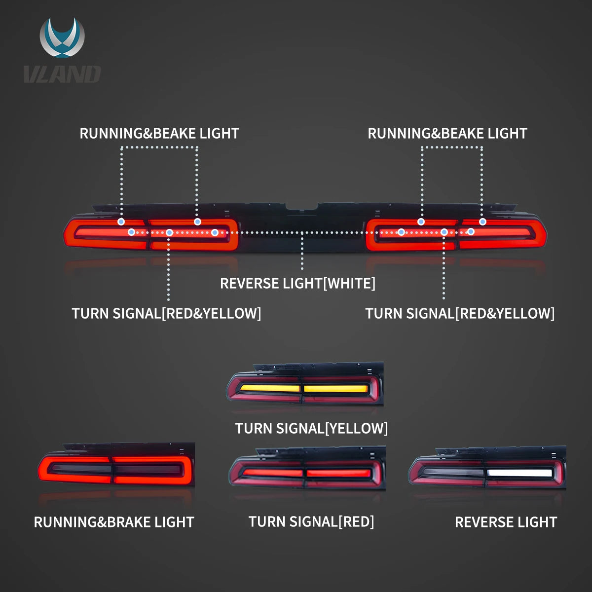 Vland 08-14 Challenger 3rd Gen (LC) Pre-Facelift Tail Lights With Sequential Turn Signal sayaragear