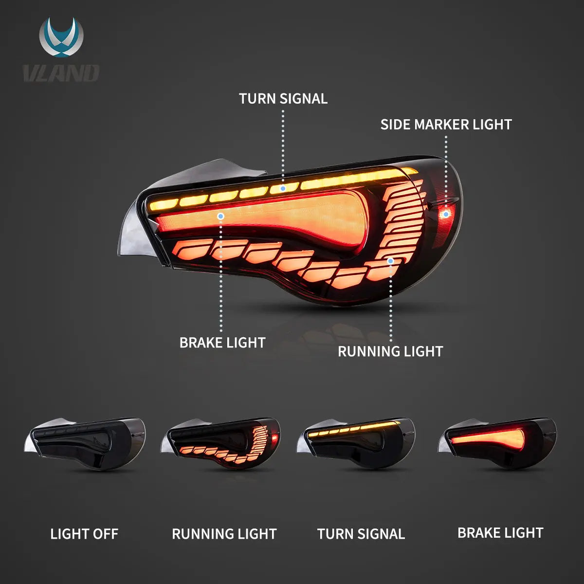 Vland 12-20 Toyota 86 GT86 FT86 13-20 Subaru BRZ 13-20 Scion FR-S LED Tail Lights Sequential Turn Signal With Dynamic Welcome Li sayaragear
