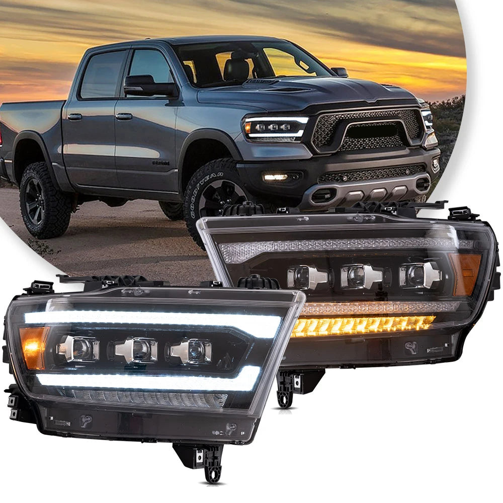 Vland 19-24 Ram 1500 5th Gen (DT) LED Matrix Projector HeadLights Black Assembly sayaragear