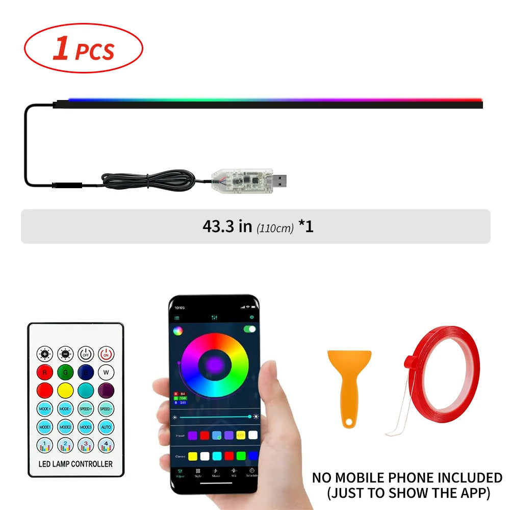 110cm  APP Control Car Ambient Lights LED Interior RGB Symphony Atmosphere Light  Acrylic Strips Dashboard Decoration Sunroof sayaragear