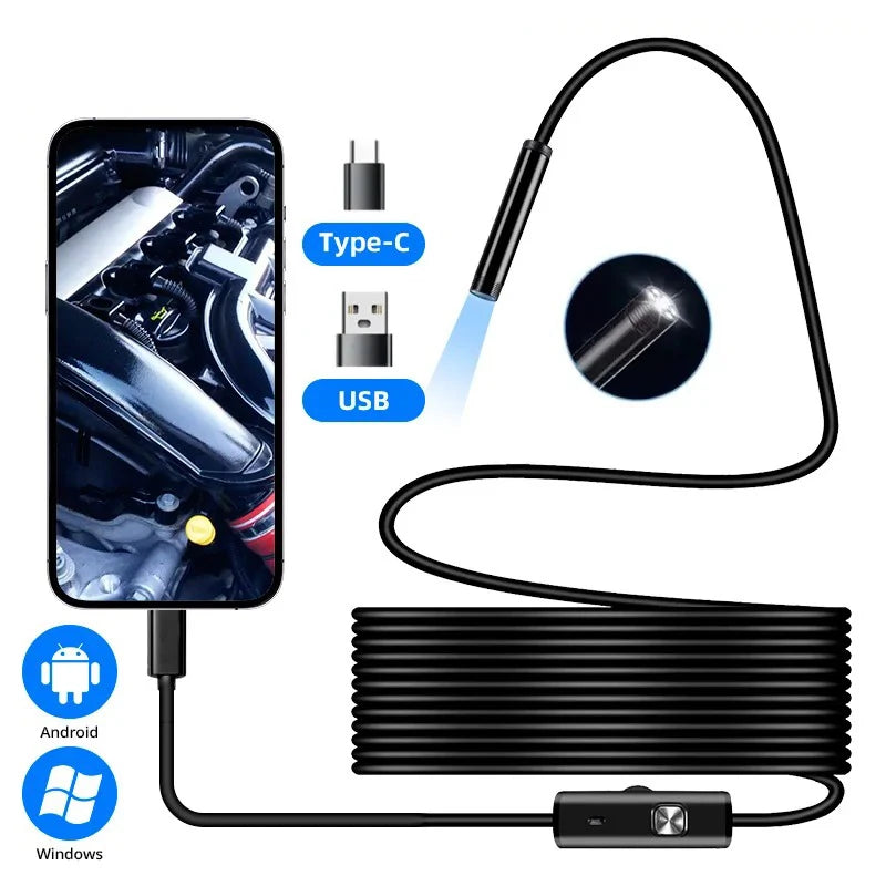 5.5/7.0MM Type-C Endoscope Camera IP67 Waterproof with 6 Adjustable LEDs USB Android Flexible Inspection Borescope for Phone PC sayaragear