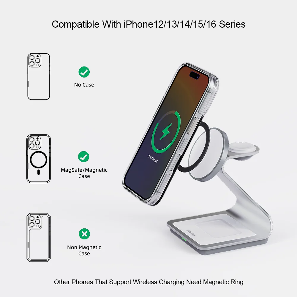 Bonola Magnetic 3 in 1 Wireless Charger for iPhone 17/16/15/13/14/12 30W Wireless Charging Station for Apple Watch/AirPods Pro sayaragear