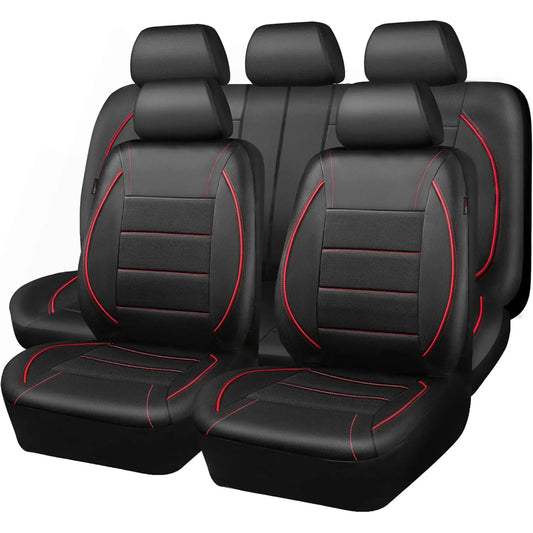 Universal Leather Car Seat Covers Red Simple Waterproof 5 Seat Car Seat Cover sayaragear