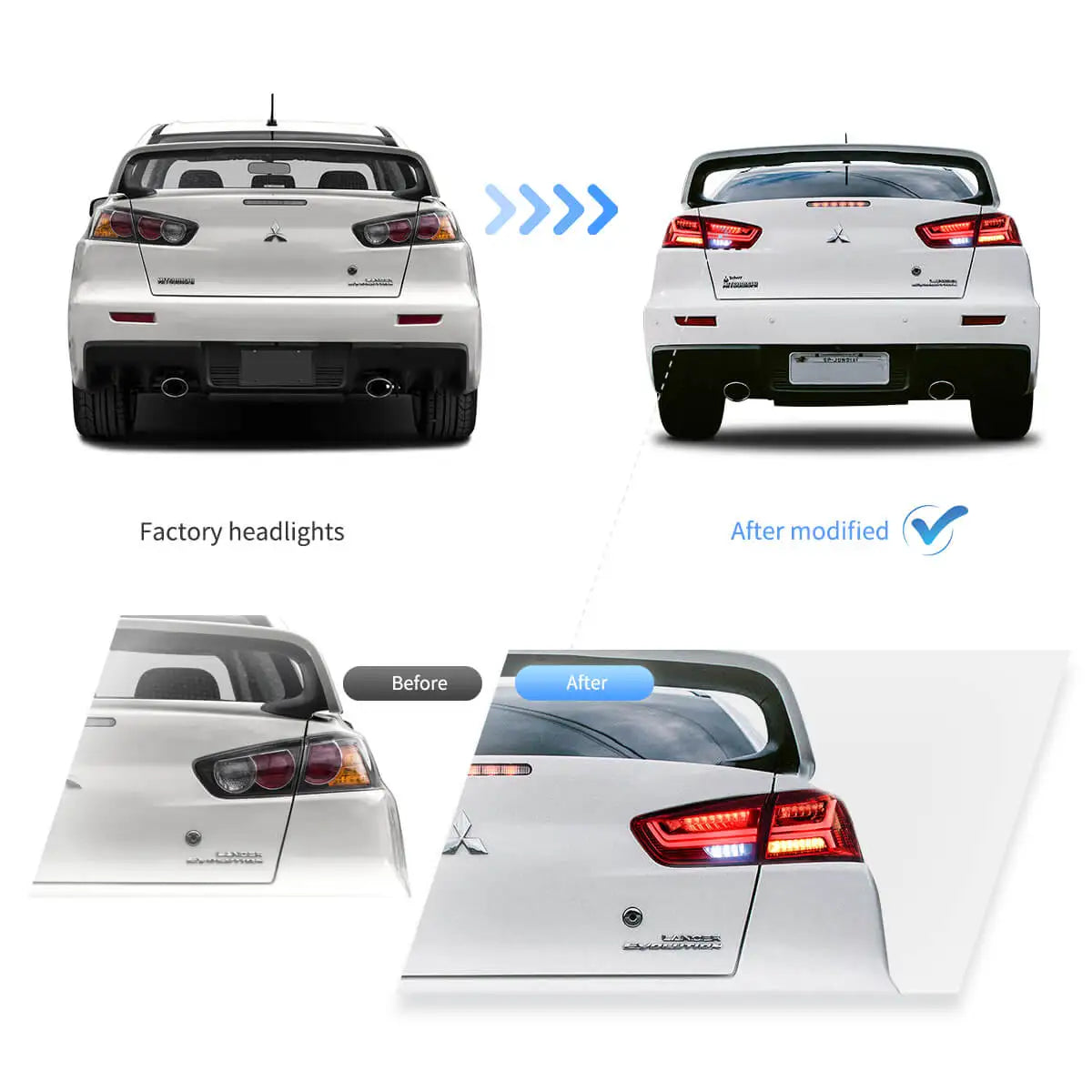 VLAND LED Tail Lights with Sequential Turn Signal for 2008-2017 Mitsubishi Lancer and Lancer Evolution X Rear Lamp Assembly sayaragear