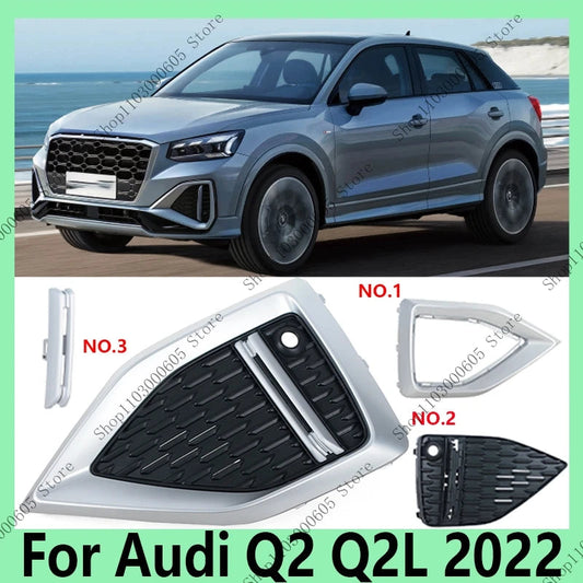 For Audi Q2 Q2L 2022 Automobile Accessories Front Bumper Fog Light Frame Grille Protection Cover 81D853681F 81D853053ATB2 sayaragear
