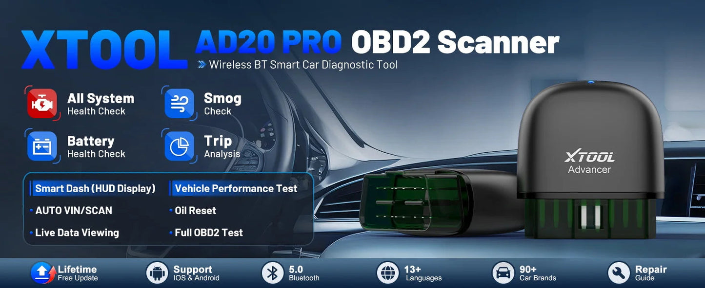 XTOOL Advancer AD20PRO OBD2 Bluetooth Scanner Full System Car Diagnostic Tool obd2 Scanner Oil Reset & Battery Tests Code Reader sayaragear