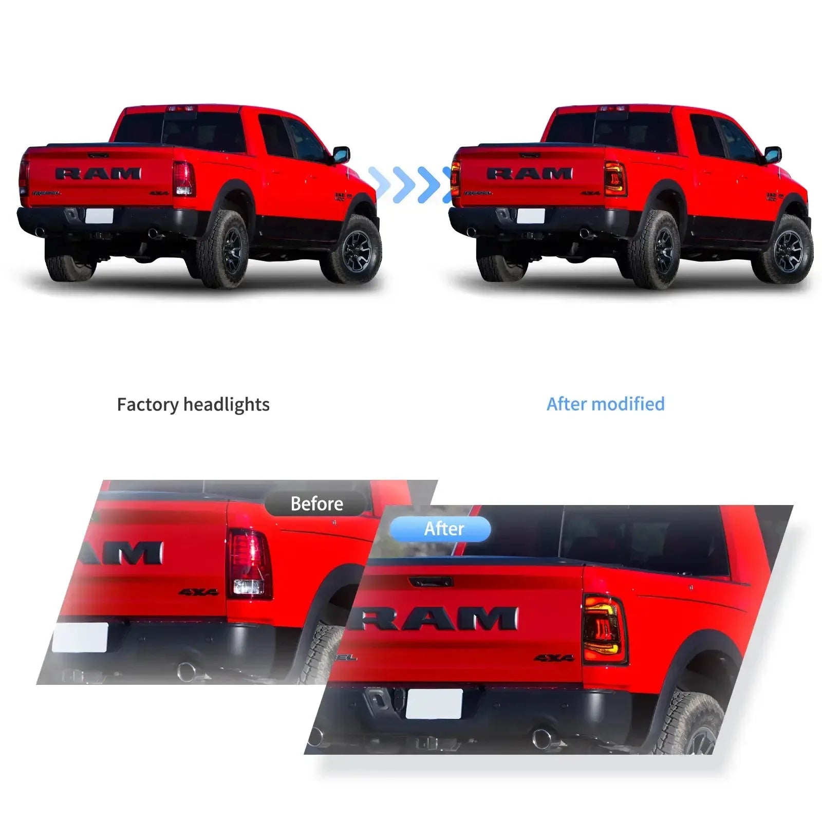 Vland 09-18 Ram 1500/2500/3500 LED Tail Lights Upgrade Assembly With Amber Turn Signal Lamp sayaragear