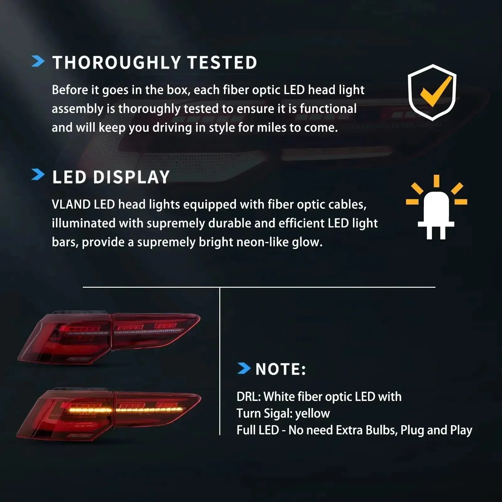 VLAND 20-23 Golf MK8 Hatchback LED Tail Lights With Sequential Amber Turn Signal sayaragear