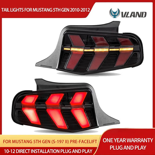 VLAND 2010-2012 Mustang 5th Gen S-197 II Pre-Facelift Smoked LED Tail Lights With Amber Sequential Turn Signal sayaragear