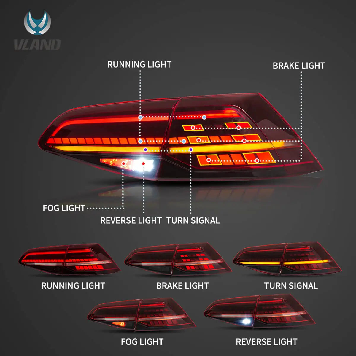 VLAND LED Tail Lights For 13-21 VW Golf MK7 MK7.5 Hatchback Sequential Turn Signal Rear Lamp Assembly sayaragear