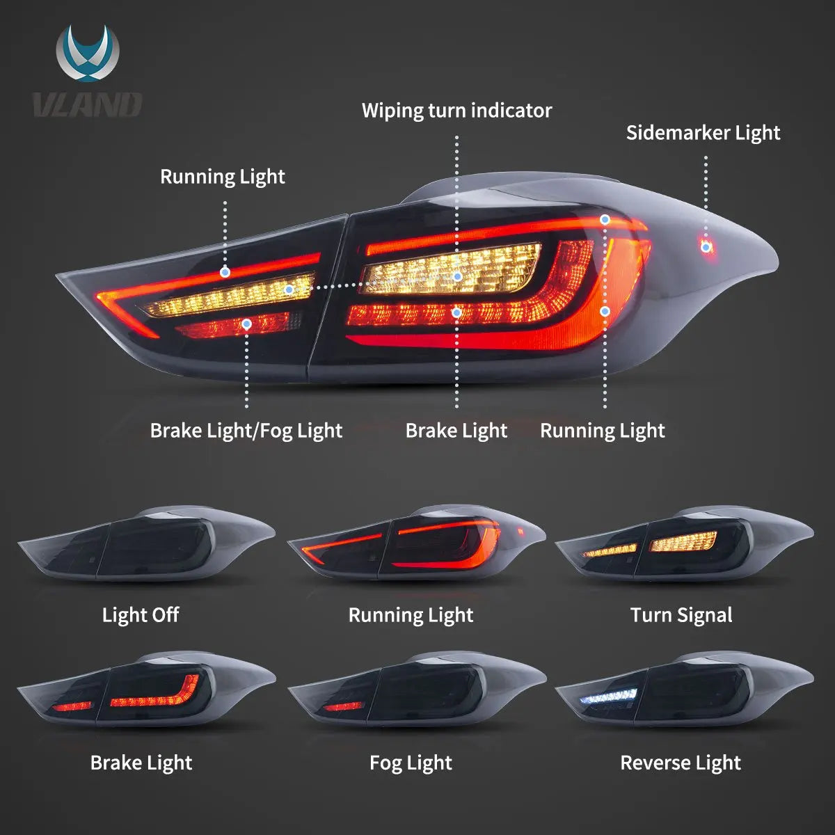 Vland 11-16 Elantra 5th Gen (MD/UD) LED Tail Lights With Sequential Turn Signal sayaragear