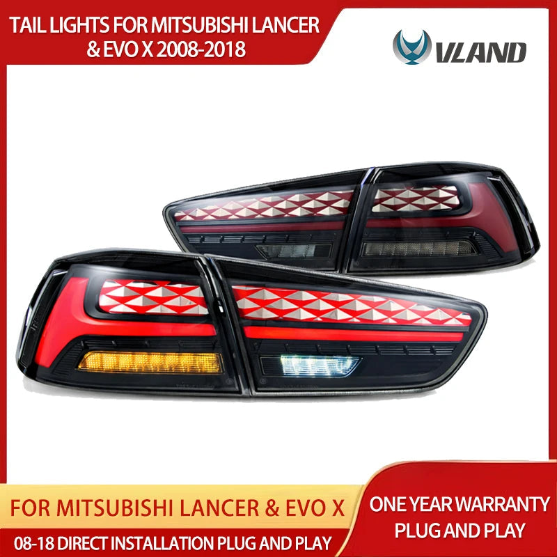 VLAND IV LED Tail Lights with Dynamic Welcome Lighting for 2008-2018 Mitsubishi Lancer and Lancer Evolution X Rear Light Assembl sayaragear