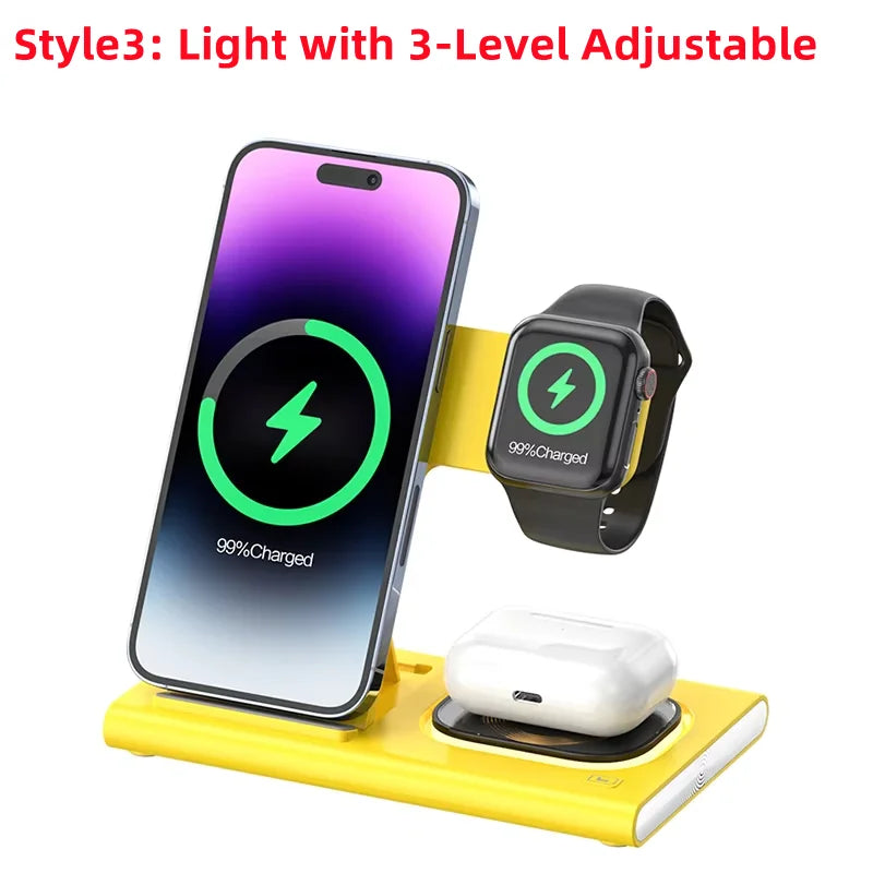 3 in 1 Wireless Charger Stand Pad Foldable Fast Charging Station Dock For iPhone 17 16 15 14 13 12 11 X 8 Apple Watch Airpods sayaragear