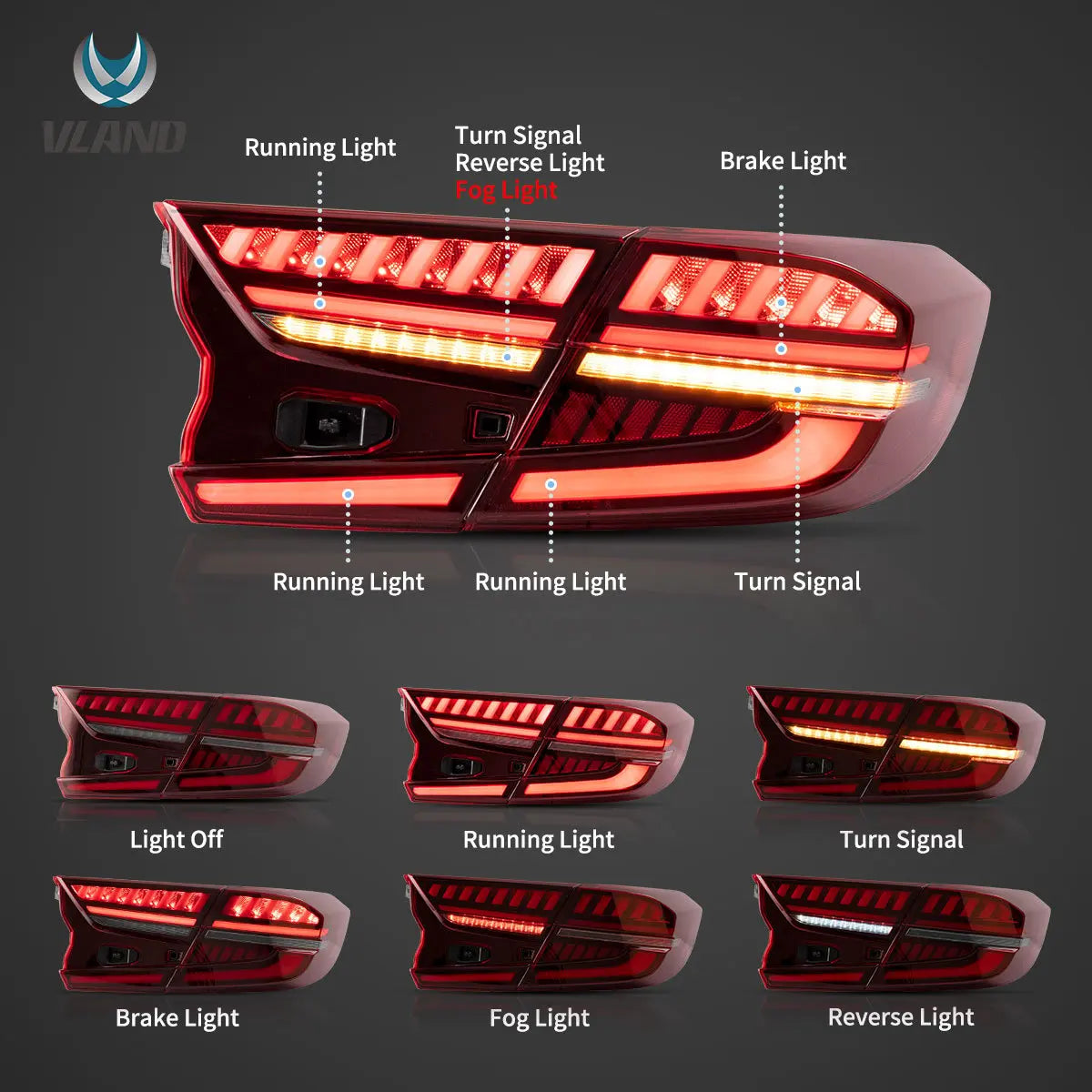 Vland 2018-2022 Accord 10th Gen Full LED Tail Lights With Dynamic Welcome Lighting sayaragear