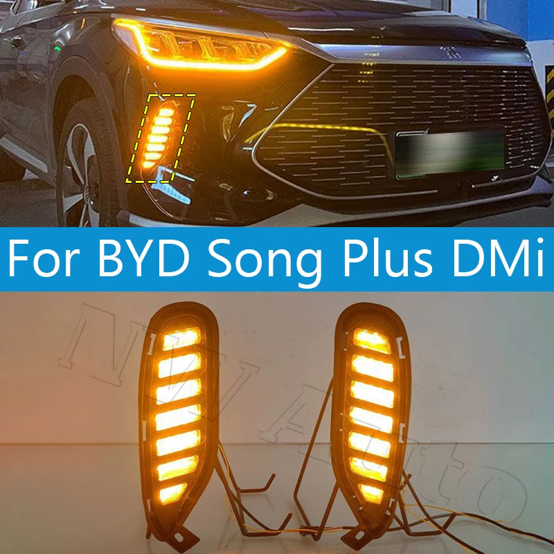 Car LED Front Bumper Reflector Lights For BYD Song Plus DMi 2021 2022 Brake Warning Stop Dynamic Turn sayaragear