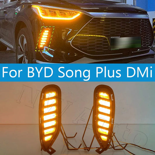 Car LED Front Bumper Reflector Lights For BYD Song Plus DMi 2021 2022 Brake Warning Stop Dynamic Turn sayaragear