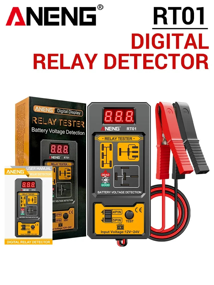 ANENG 11-25V Relay Detector RT01 Digital Universal 4/5 Pins Car Battery Vehicle Detection Digital Display Voltage Battery Tester sayaragear